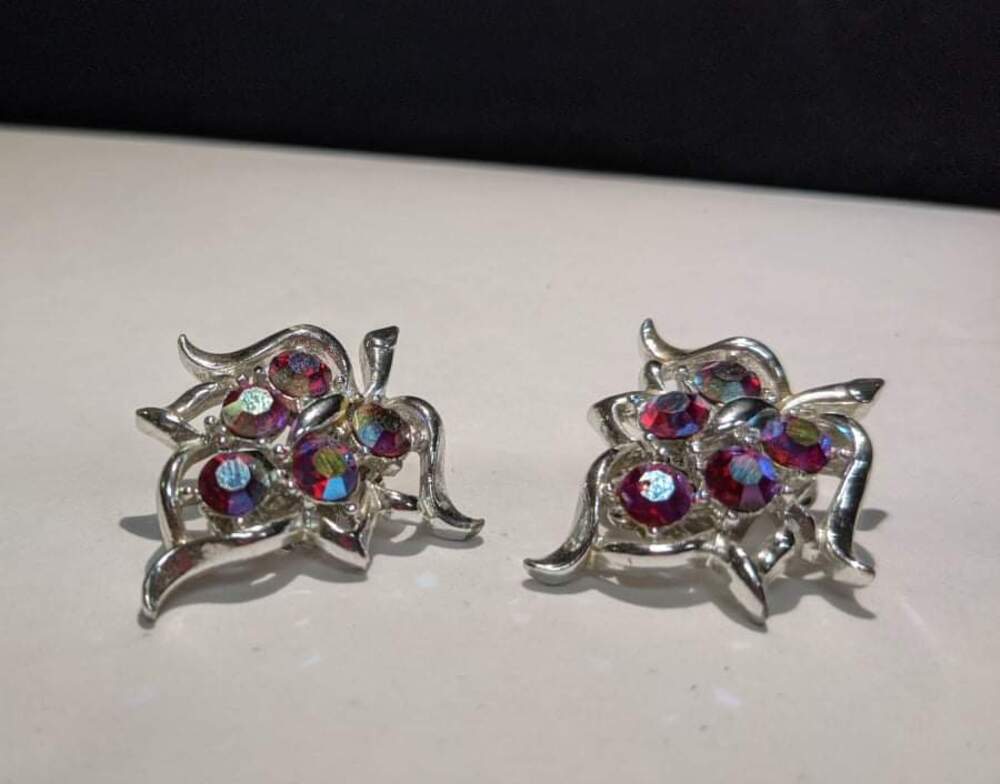 Sarah Coventry Red Aurora Borealis Clip ons